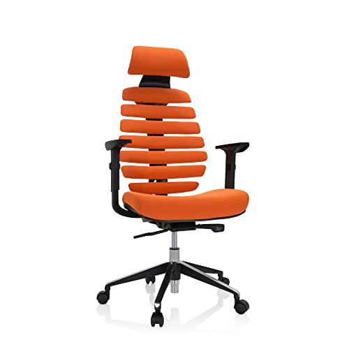 hjh OFFICE 714607 Profi Bürostuhl Ergo LINE II PRO Stoff Orange, Drehstuhl mit Kopfstütze, GS geprüft, TÜV Süd nach DIN EN 1335-1, 1335-2 von hjh OFFICE