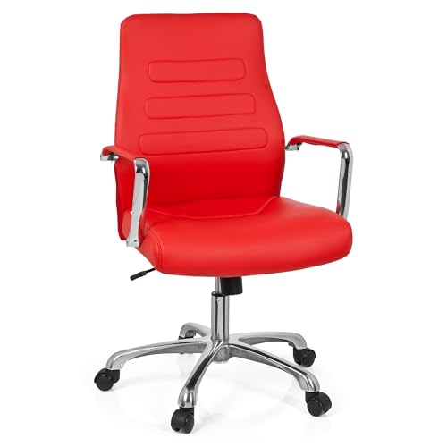 hjh OFFICE 720008 Chefsessel TEWA Kunstleder Rot/Chrom moderner Bürostuhl, niedrige Rückenlehne ergonomisch von hjh OFFICE