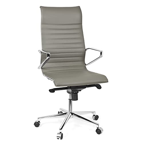 hjh OFFICE 720025 Profi Chefsessel PARIBA I Leder Grau Design-Stuhl Bürostuhl ergonomisch geformt, hohe Rückenlehne von hjh OFFICE