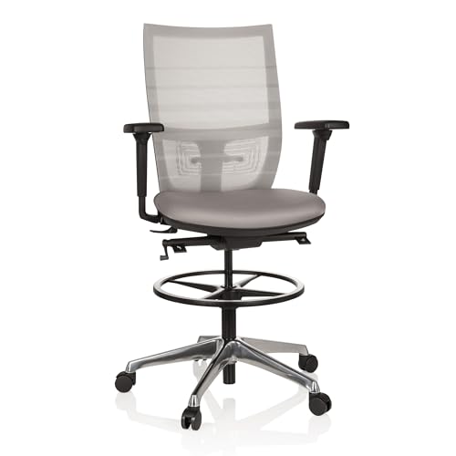 hjh OFFICE 721940 High End Arbeitsstuhl TOP Work 98 Stoff Grau ergonomischer Counterstuhl mit Rollen von hjh OFFICE