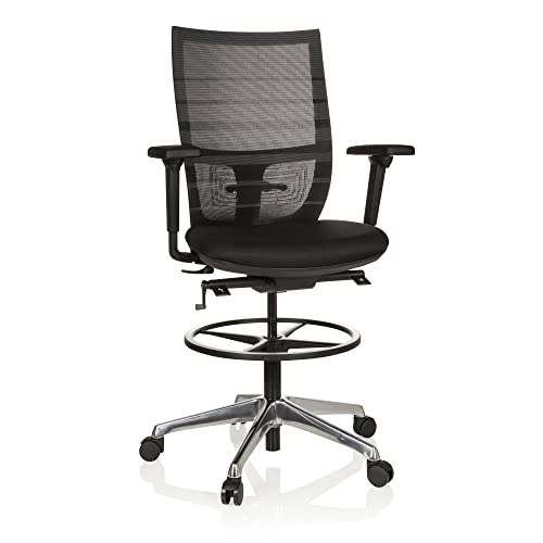 hjh OFFICE 721941 High End Arbeitsstuhl TOP Work 98 Stoff Schwarz ergonomischer Counterstuhl mit Rollen von hjh OFFICE