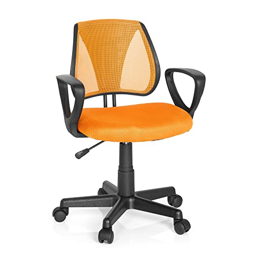 hjh OFFICE 725107 Kinder- und Jugenddrehstuhl KIDDY CD Netzstoff Orange höhenverstellbare Rückenlehne, Stuhl mit Armlehnen von hjh OFFICE