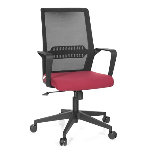 hjh OFFICE 732050 Bürostuhl Preston Stoff Schwarz/Rot Home-Office Drehstuhl ergonomisch mit Lendenwirbelstütze, Netzrücken von hjh OFFICE