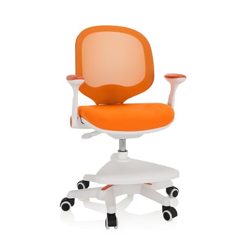 hjh OFFICE 736418 Kinder Schreibtischstuhl Kid Ergo Stoff/Netz Kinderstuhl mit Fußablage, Armlehnen klappbar, Orange/Weiß von hjh OFFICE