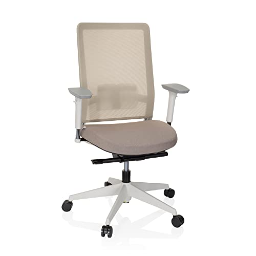 hjh OFFICE 738117 Profi Bürostuhl Pure White Stoff/Netz Beige Drehstuhl ergonomisch, weißer Rahmen, Lordosenstütze von hjh OFFICE