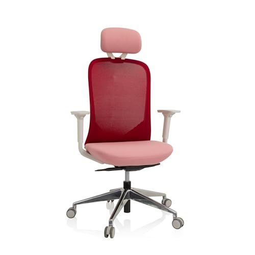 hjh OFFICE 740013 Bürostuhl ergonomisch AVEZA PRO Moderner Drehstuhl, Flexible Rückenlehne, Netzrücken, gepolstert, Stoff Rosa/Rot von hjh OFFICE