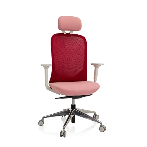 hjh OFFICE 740013 Bürostuhl ergonomisch AVEZA PRO Moderner Drehstuhl, Flexible Rückenlehne, Netzrücken, gepolstert, Stoff Rosa/Rot von hjh OFFICE