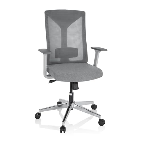hjh OFFICE 751008 Profi Bürostuhl Halifax Stoff/Netz Grau Drehstuhl ergonomisch, Lordosenstütze verstellbar, Netzrücken von hjh OFFICE