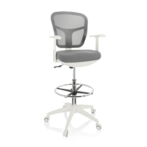 hjh OFFICE 760009 Arbeitsstuhl TOP Work 108 W Netzstoff, ergonomischer Counterstuhl mit Ring-Fußstütze, Grau/Weiß von hjh OFFICE