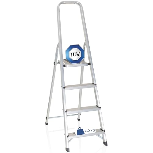 hjh OFFICE Klappleiter SOLID II - 4 Stufen - Aluminiumleiter klappbar - Arbeitshöhe 228 cm - TÜV-geprüft - Große Trittfläche - Stabil & belastbar hjh OFFICE Klappleiter SOLID II - 4 Stufen - Aluminiumleiter klappbar - Arbeitshöhe 228 cm - TÜV-geprüft - Große Trittfläche - Stabil & belastbar von hjh OFFICE