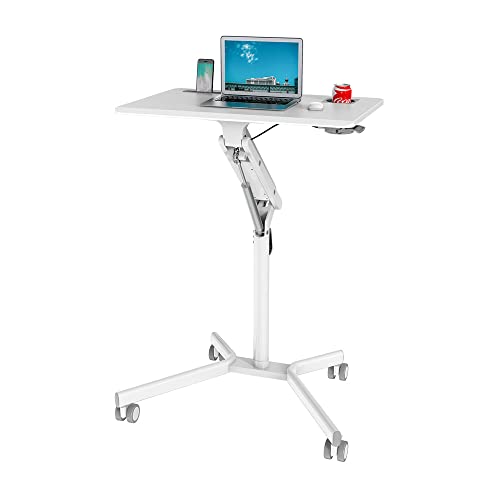 hjh OFFICE 802114 Stehpult höhenverstellbar Stand VM-SU I Weiß Laptop Stehtisch mit Rollen & Gasfeder, Höhe bis 105 cm von hjh OFFICE