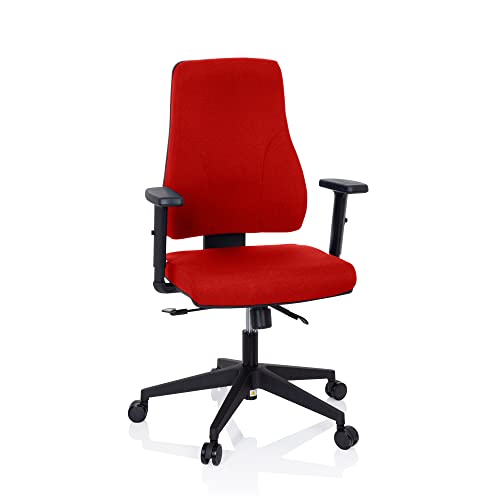 hjh OFFICE 810016 Profi Bürostuhl Mathes Stoff Rot Drehstuhl ergonomisch, Rückenlehne & Armlehnen höhenverstellbar von hjh OFFICE