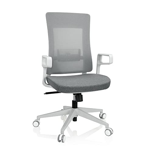 hjh OFFICE 810035 Bürostuhl ergonomisch COMFIO WMH Design Drehstuhl mit Verstellbarer Lendenstütze, Stoff/Netz Grau von hjh OFFICE