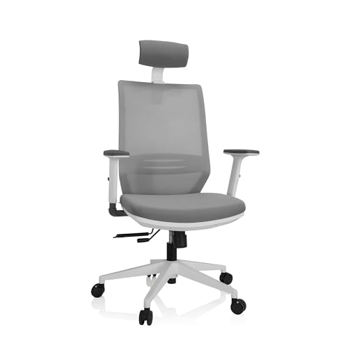 hjh OFFICE 820028 Bürostuhl ergonomisch PROFONDO PRO W Drehstuhl mit Verstellbarer Lordosenstütze, Stoff/Netz Grau von hjh OFFICE