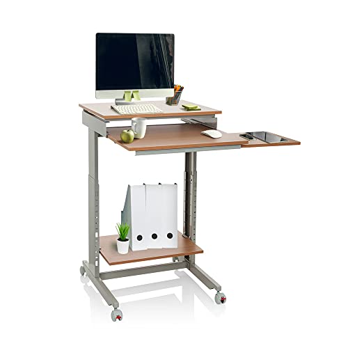 hjh OFFICE 830020 Schreibtisch Workstation Buche/Grau Stehpult Home-Office, höhenverstellbar mit Rollen, Tastaturauszug von hjh OFFICE