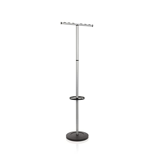 hjh OFFICE 830029 Garderobenständer Space I Metall Silber Kleiderständer inkl. Kleiderbügel, mit Schirmständer, Höhe 172,5 cm von hjh OFFICE