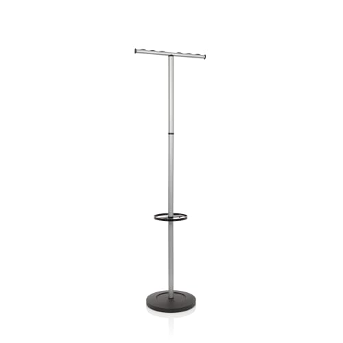hjh OFFICE 830029 Garderobenständer Space I Metall Silber Kleiderständer inkl. Kleiderbügel, mit Schirmständer, Höhe 172,5 cm von hjh OFFICE
