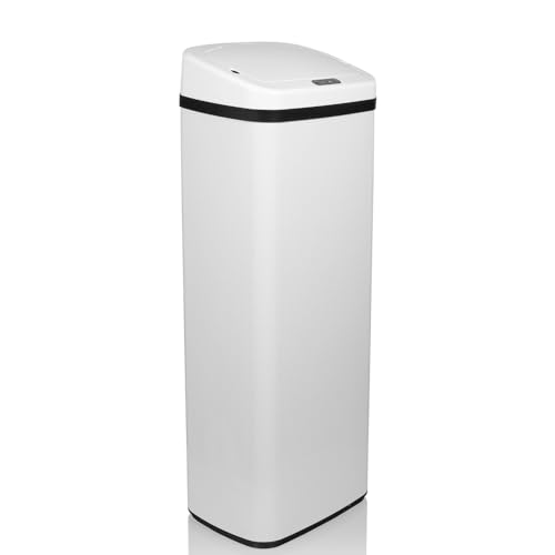 hjh OFFICE 830047 Mülleimer mit Sensor 50L CLEAN V Stahl Weiß Automatik Abfalleimer mit LED-Anzeige, hoch von hjh OFFICE
