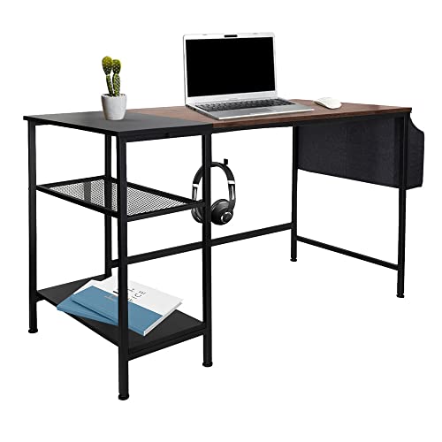 hjh OFFICE 830059 Schreibtisch mit Regal & Haken WORKSPACE H I 120x60 Schwarz/Braun Computertisch im Industrial-Design von hjh OFFICE