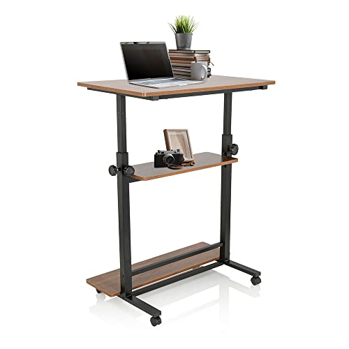 hjh OFFICE Stehpult höhenverstellbar Workstation II 80x50 cm Mobiler Computertisch mit Rollen, Laptoptisch, Schwarz/Walnuss 830070 von hjh OFFICE