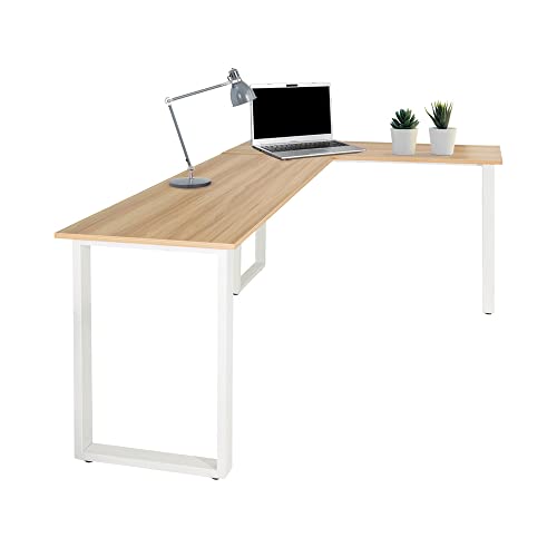 hjh OFFICE 830081 Eckschreibtisch 165x120 cm WORKSPACE Basic I Eiche hell/Weiß Schreibtisch in L-Form mit Stahl-Gestell von hjh OFFICE