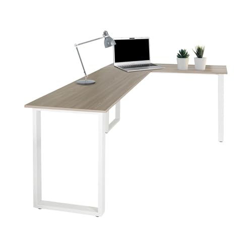 hjh OFFICE 830083 Eckschreibtisch 165x120 cm WORKSPACE Basic I Grau/Weiß Schreibtisch in L-Form mit Stahl-Gestell von hjh OFFICE