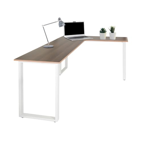 hjh OFFICE 830084 Eckschreibtisch 165x120 cm WORKSPACE Basic I Walnuss/Weiß Schreibtisch in L-Form mit Stahl-Gestell von hjh OFFICE