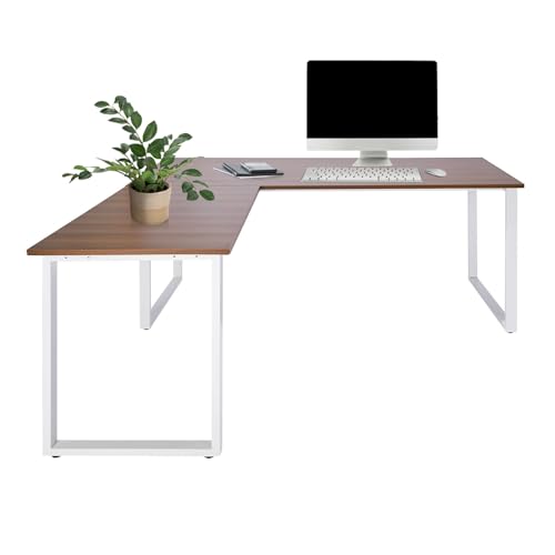 hjh OFFICE 830090 Eckschreibtisch 180x180 WORKSPACE XL I Walnuss/Weiß Schreibtisch mit großer Arbeitsfläche, Stahlgestell von hjh OFFICE