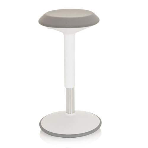 hjh OFFICE 830096 Arbeitshocker Balance SIT III W Stoff Weiß/Grau Hocker ergonomisch mit Schwingeffekt, höhenverstellbar von hjh OFFICE