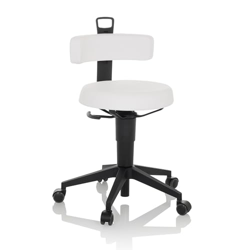 hjh OFFICE Balancestuhl höhenverstellbar TOP Work Flex PU beweglicher Arbeitshocker mit Rückenlehne, Kunstleder Weiß von hjh OFFICE