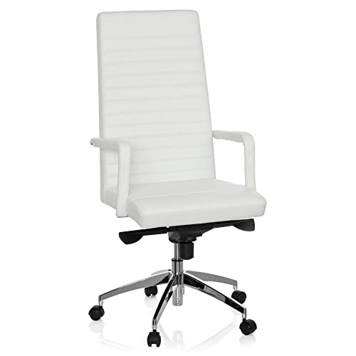 hjh OFFICE 660936 Profi Chefsessel LENGA Leder Weiß Designer Bürostuhl mit hoher Rückenlehne, Wippfunktion von hjh OFFICE