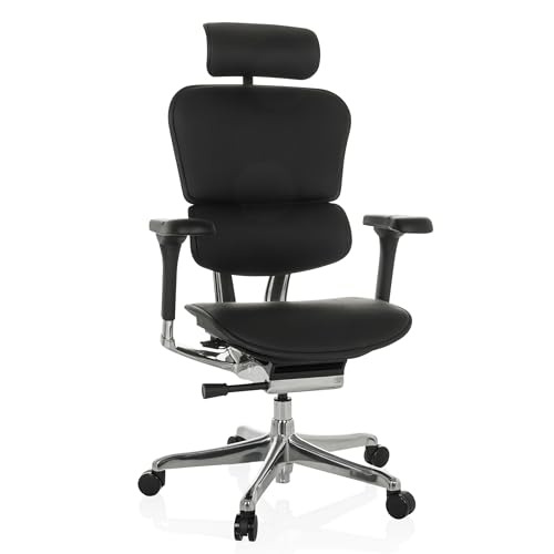 hjh OFFICE Leder Bürostuhl ergonomisch ERGOHUMAN GEN2 Originales Design, 24h Einsatz, Bürosessel mit Flexibler Lordosenstütze, Sitzfläche gepolstert, Schwarz von hjh OFFICE