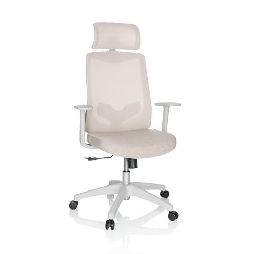 hjh OFFICE Bürostuhl MIKEO W Stoff Drehstuhl mit Lordosenstütze, Kopfstütze höhenverstellbar, Netzrücken, Beige 751011 hjh OFFICE Bürostuhl MIKEO W Stoff Drehstuhl mit Lordosenstütze, Kopfstütze höhenverstellbar, Netzrücken, Beige 751011 von hjh OFFICE