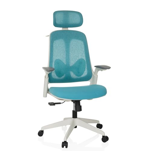 hjh OFFICE Bürostuhl ergonomisch ARCEO WF Drehstuhl gepolstert mit Verstellbarer Kopf- und Lordosenstütze, Abriebfester Stoffbezug, Blau von hjh OFFICE
