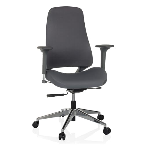 hjh OFFICE Bürostuhl ergonomisch HENFIELD G Drehstuhl mit Flexibler Rückenlehne, Muldensitz mit Sitztiefenverstellung, Stoff Grau von hjh OFFICE