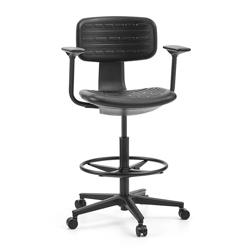 hjh OFFICE Counterstuhl mit ergonomischer Rückenlehne TOP Work B1 Arbeitsstuhl höhenverstellbar, mit Armlehnen, Verstellbarer Fußring, Schwarz von hjh OFFICE