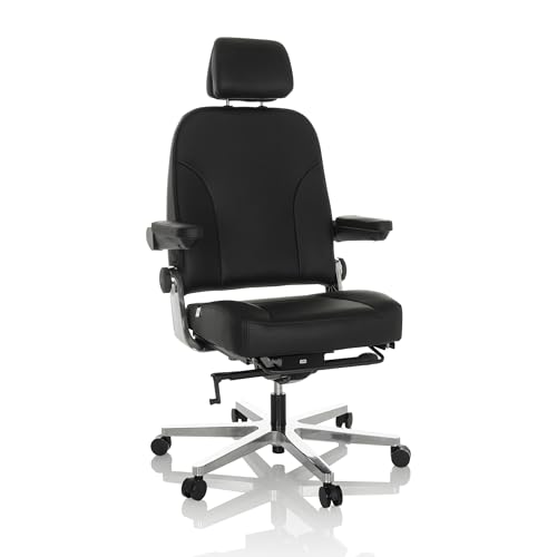 hjh OFFICE Ergonomischer Arbeitsstuhl 24h Einsatz 24 Hours F Leder, robuster XXL Drehstuhl bis 200kg belastbar & klappbar, Schwarz von hjh OFFICE