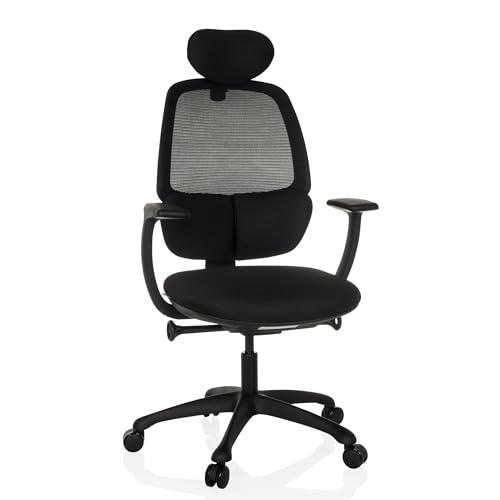 hjh OFFICE Ergonomischer Bürostuhl RI-Cover Drehstuhl mit Verstellbarer Lordosenstütze, atmungsaktive Rückenlehen, Schwarz von hjh OFFICE