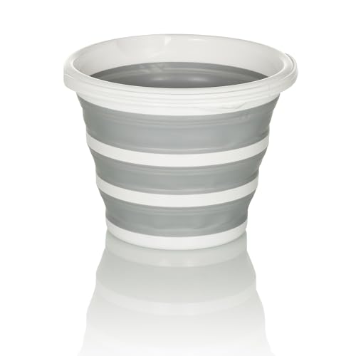 hjh OFFICE Faltbehälter CLEAN SILR, Silikon, 10L Faltbarer Eimer für Innen- und Außenbereich, platzsparend, Grau/Weiß, 924002 von hjh OFFICE