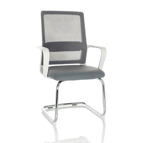 hjh OFFICE Freischwinger Stuhl Visiter W Stoff/Netzstoff Stuhl Besucherstuhl mit Lordosenstütze, ergonomisch, Grau, 729442 von hjh OFFICE