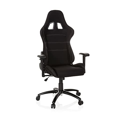 hjh OFFICE Gaming-Stuhl Game Force Stoff Schwarz Sportsitz ergonomisch mit Armlehnen und Kopfstütze, Höhenverstellbar, Zocker-Sessel von hjh OFFICE