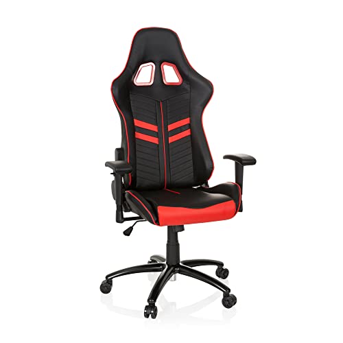 hjh OFFICE Gaming-Stuhl League PRO mit Armlehnen, ergonomischer Sportsitz, Kopfstütze, Höhenverstellbar, Zocker-Sessel, 729240 (schwarz rot, Kunstleder) von hjh OFFICE