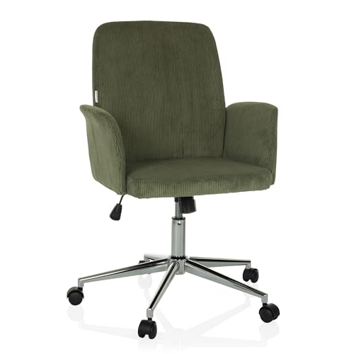 hjh OFFICE Homeoffice Stuhl gepolstert mit Cord-Optik SOLAO Cord Schreibtischstuhl Drehstuhl mit Rollen höhenverstellbar, Dunkelgrün von hjh OFFICE