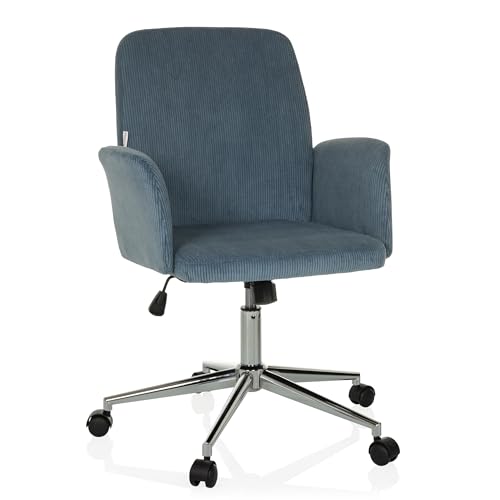 hjh OFFICE Homeoffice Stuhl gepolstert mit Cord-Optik SOLAO Cord Schreibtischstuhl Drehstuhl mit Rollen höhenverstellbar, Taubenblau von hjh OFFICE