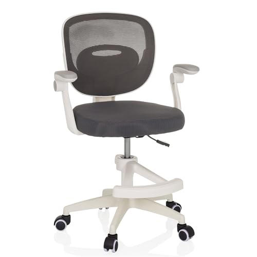 hjh OFFICE Kinderstuhl mit Fußablage KIDDY SMART Schreibtischstuhl mit klappbaren Armlehnen, atmungsaktive Rücklehne, Grau von hjh OFFICE