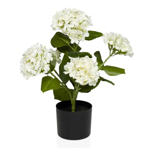 hjh OFFICE Kunstblume im Topf 52cm Hydrangea Dekopflanze Hortensienbusch, Künstliche Hortensie Deko Blume von hjh OFFICE