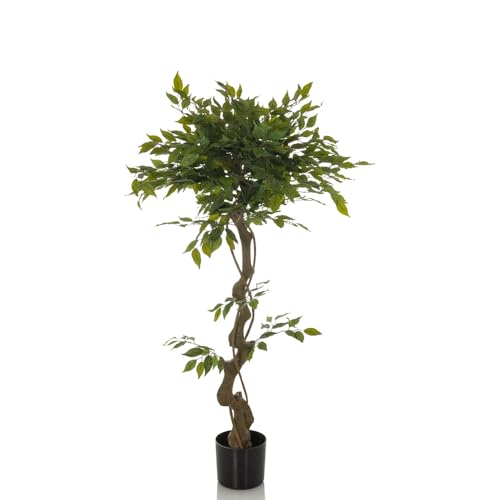 hjh OFFICE Kunstpflanze FICUS I Deko Pflanze künstlich 120 cm, Birkenfeige, pflegeleichter Kunstbaum, Grün 871057 von hjh OFFICE