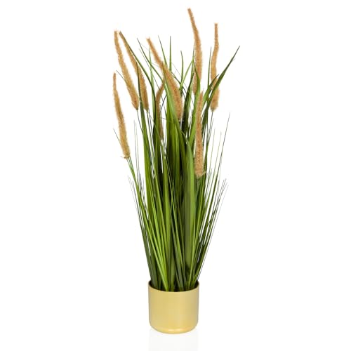 hjh OFFICE Kunstpflanze im Topf 78cm CORTADERIA I Pampasgras im goldenen Kunststoff-Topf, Künstliche Deko Pflanze von hjh OFFICE