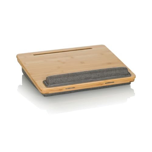 hjh OFFICE Laptopunterlage COMFILAP III Bambus Laptopkissen 4-Fach verstellbar, Knietablett mit Handauflage, Geräte bis 21 Zoll, Grau von hjh OFFICE