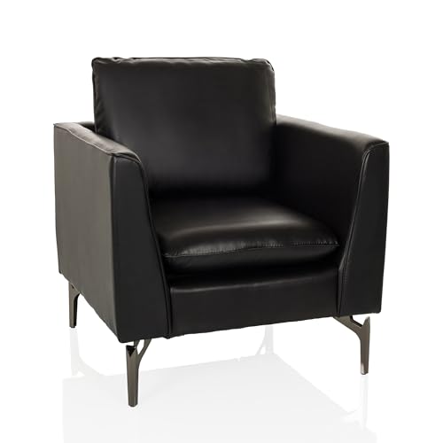 hjh OFFICE Loungesessel 1-Sitzer BAVERO Kunstleder Polsterstuhl Sessel für Wohnzimmer Bar Empfangsbereich, Relaxsessel gepolstert, Schwarz von hjh OFFICE